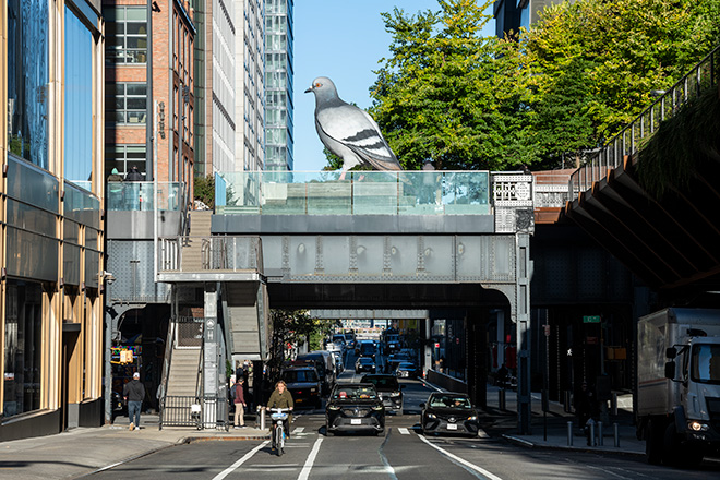 Iván Argote, Dinosaur, 2024. A High Line Plinth commission. On view October 2024 - Spring 2026. Photo by Timothy Schenck. Courtesy of the High Line