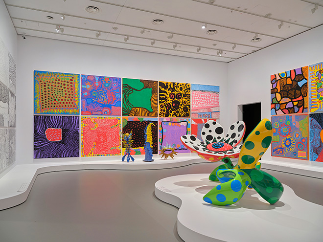 Installation view of Yayoi Kusama exhibition at NGV International, Melbourne until 21 April 2025. © YAYOI KUSAMA. Photo: Sean Fennessy