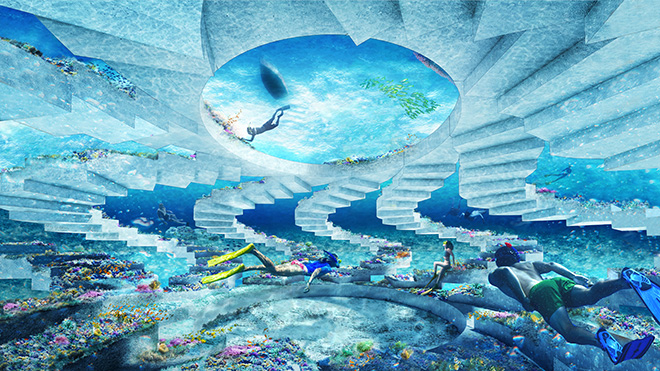 Render of OMA/Shigematsu’s underwater sculpture