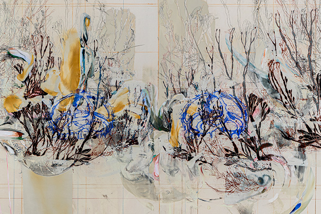 Marta Spagnoli - Fantasmata II, 2024. acrylic, oil, graphite on canvas 160 x 230 cm. 62.99 x 90.55 in. Courtesy: the artist and GALLERIA CONTINUA Photographer: Ela Bialkowska, OKNO Studio