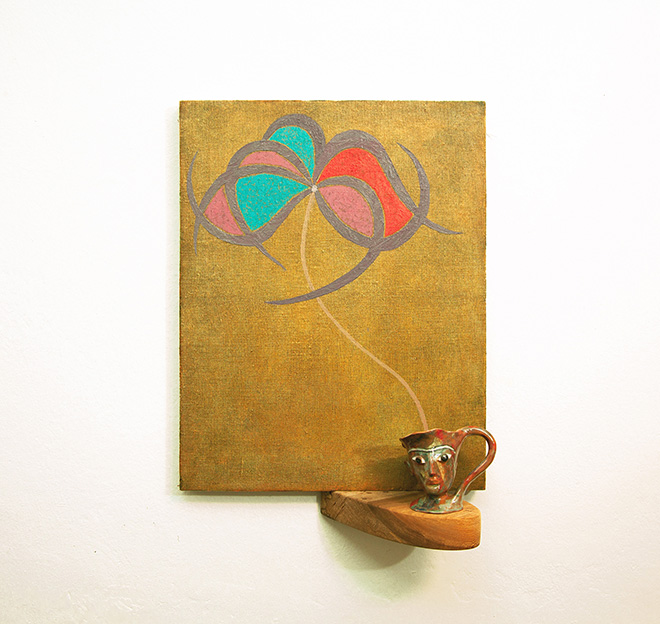 Mattia Sinigaglia - Never ending flower, 2024, oil, ceramic, wood and linen, 50 x 40 cm.