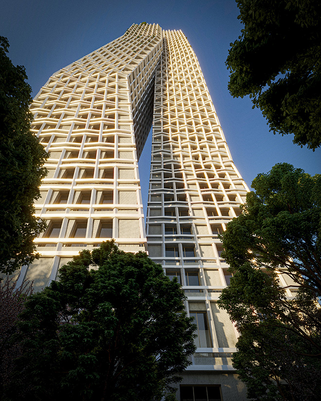 OODA -  Bond Tower, Tirana. Emerging from the city. Photo credit: OODA