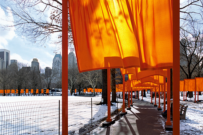 Christo and Jeanne-Claude - The Gates, Central Park, New York City, 1979-2005. New York City, 2005. Photo: Wolfgang Volz. © 2005 Christo and Jeanne-Claude Foundation.