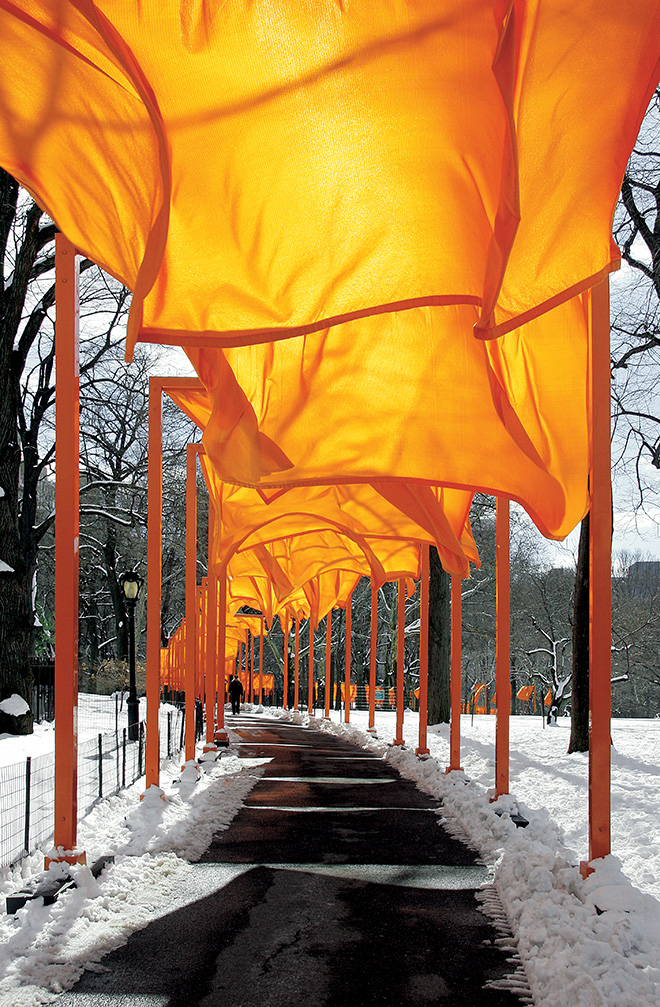 Christo and Jeanne-Claude - The Gates, Central Park, New York City, 1979-2005. New York City, 2005. Photo: Wolfgang Volz. © 2005 Christo and Jeanne-Claude Foundation.