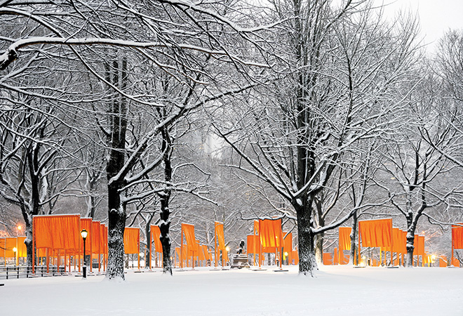 Christo and Jeanne-Claude - The Gates, Central Park, New York City, 1979-2005. New York City, 2005. Photo: Wolfgang Volz. © 2005 Christo and Jeanne-Claude Foundation.