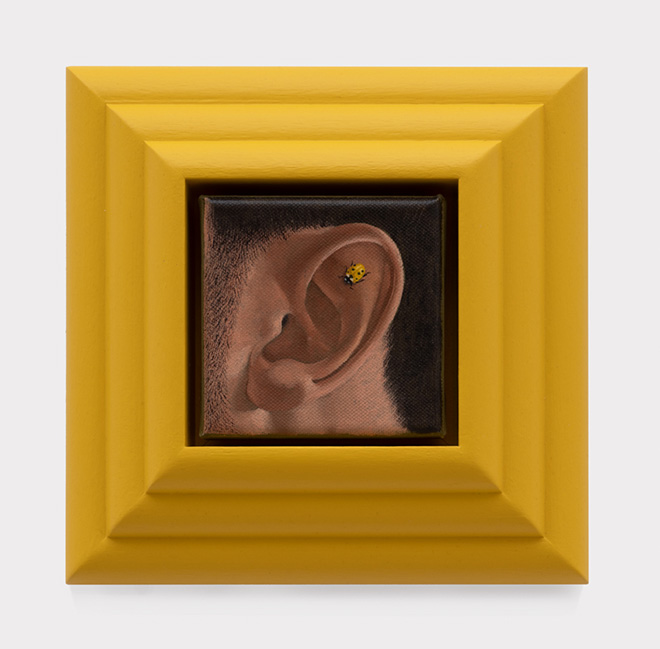 Patrizio di Massimo - Amuleto (Coccinella Gialla) / Amulet (Yellow Ladybug), 2024, Oil on linen, 10 x 10 cm,22.3 x 22.6 x 5.2 cm (framed). Courtesy: the artist; Gió Marconi, Milan . Photo: Eleonora Agostini