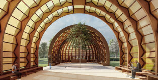 Serpentine 2025 Pavilion A Capsule in Time, designed by Marina Tabassum, Marina Tabassum Architects (MTA). Design render, interior view. Photo: © Marina Tabassum Architects (MTA). Courtesy Serpentine.