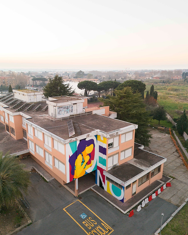 YELETRES – Panoramica muro Istituto Verne, Acilia. Foto di Simone Fedele – a.DNA collective