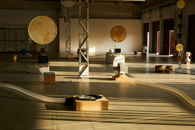 Tarek Atoui - Improvisation in 10 Days. Exhibition view, Pirelli HangarBicocca, Milan, 2025. Courtesy the artist and Pirelli HangarBicocca, Milan. Photo: Rasa Juskeviciute